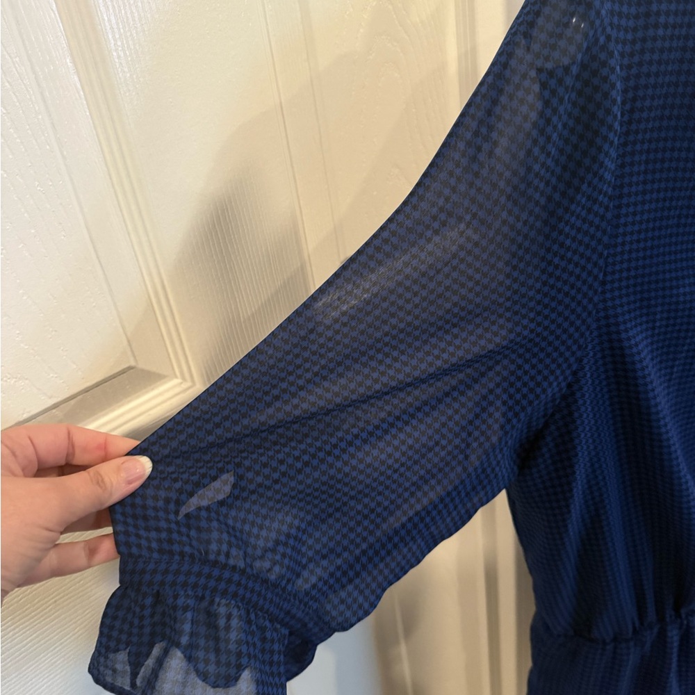 Blue Ruffled Houndstooth Printed Dress - Picture 5 of 7